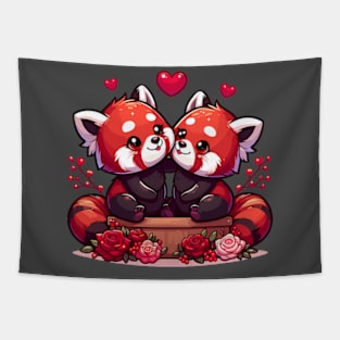 Valentines day kawaii red pandas in love I Tapestry