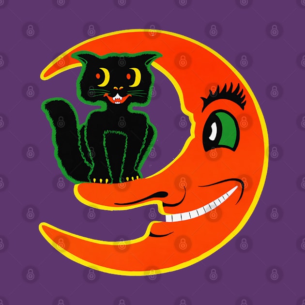 Vintage 70s Halloween Cat and Moon by Pop Fan Shop