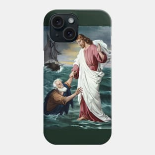 Jesus walking on the water and saving Peter Phone Case