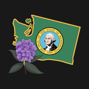 State of Washington Flag with State Flower Pacific Rhododendron 2 T-Shirt