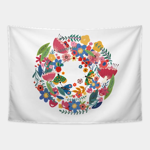 Floral wreath Tapestry by Kamaloca