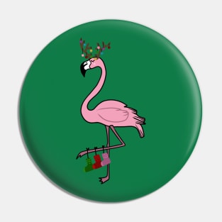 Flamingo Christmas, Deer Antlers, Festive Gift Pin