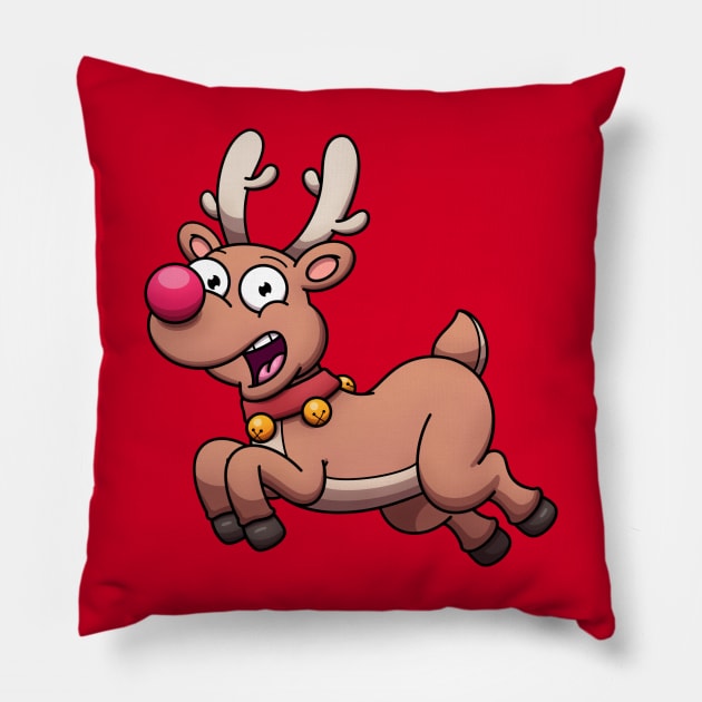 Cute Flying Christmas Reindeer Pillow by TheMaskedTooner