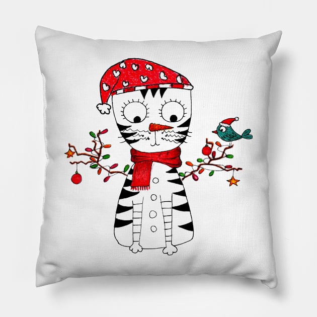 Yuna Cat | The Jolly Christmas Snow Feline Pillow by MiracelArt