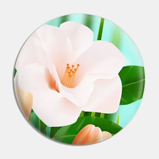 White Orange Flowers Art Pin