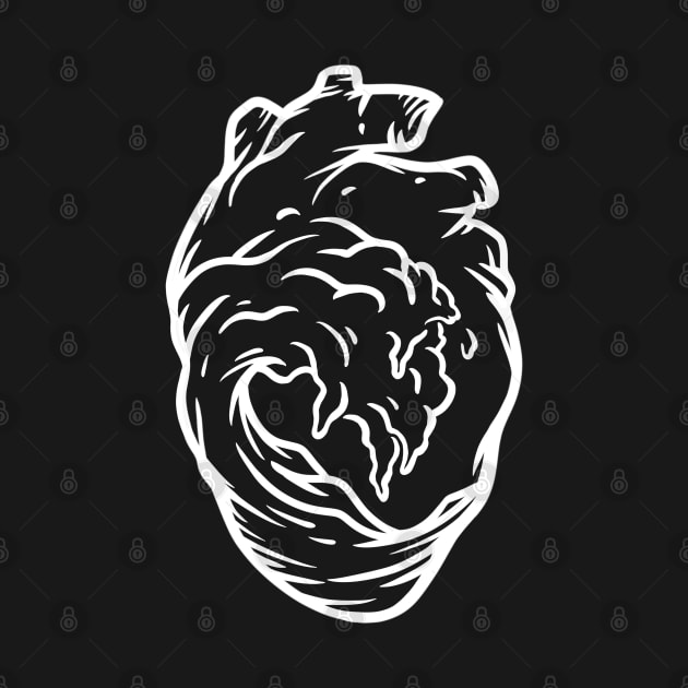 My Heart Is An Ocean - White on Black by P7 illustrations 