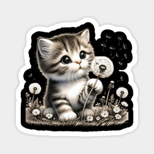 Adorable Kitten & Dandelions - Whimsical Nature Tee Magnet
