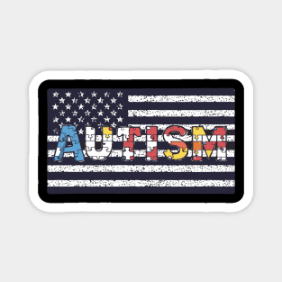 Autism Awareness Flag Shirts, American Flag Autism Dad Mom Magnet