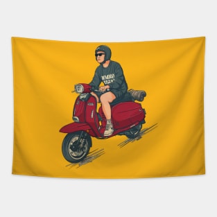 A Boy On His Scooter Tapestry