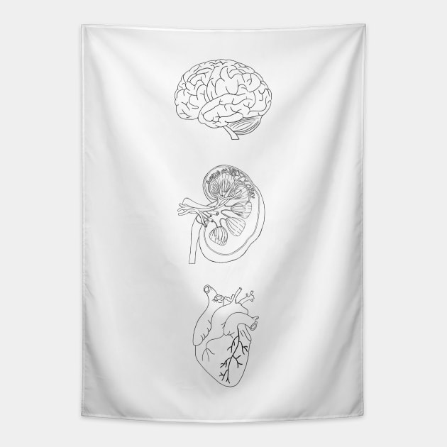 Anatomy heart brain, kidney Tapestry by Carries Design 