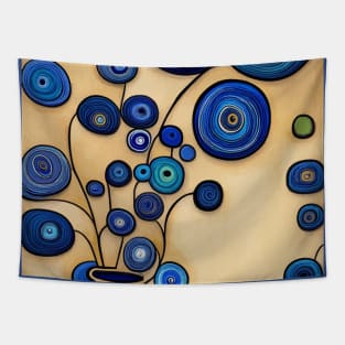 Cute Abstract Flowers in Blue Still Life Painting Tapestry