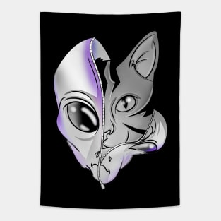 Cosmic Feline Space Alien Cat Tapestry