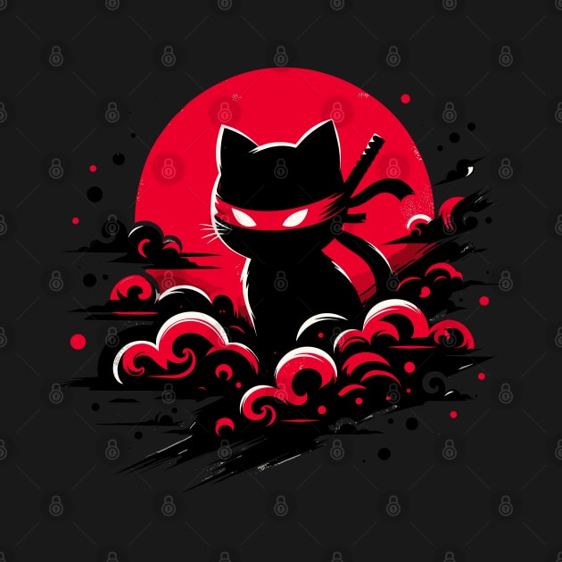 Cool Ninja Black Cat Japanese Retro Vintage Style by TomFrontierArt