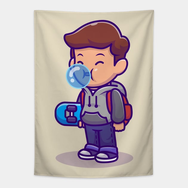 Cute Skater Boy Blowing Candy Bubble Tapestry by Catalyst Labs