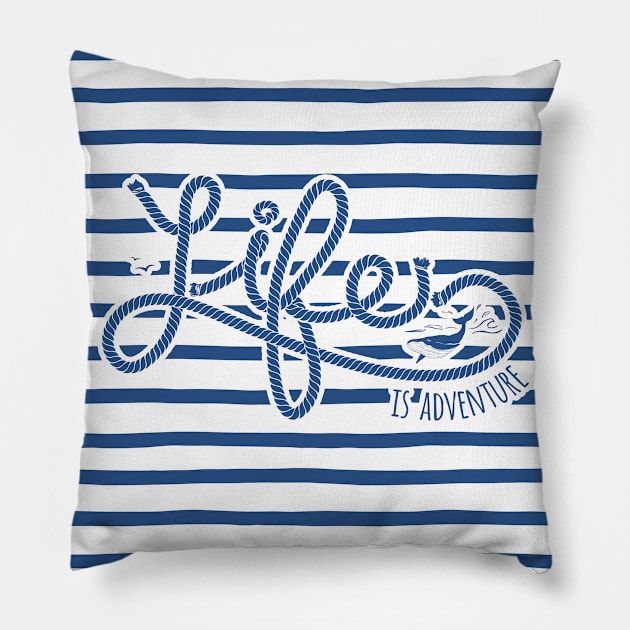 Navy lettering: Life is adventure Pillow by GreekTavern