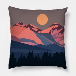 Sunset in snowy mountains Pillow