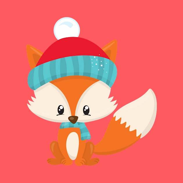 Winter Fox, Cute Fox, Fox With Hat, Fox With Scarf by Jelena Dunčević