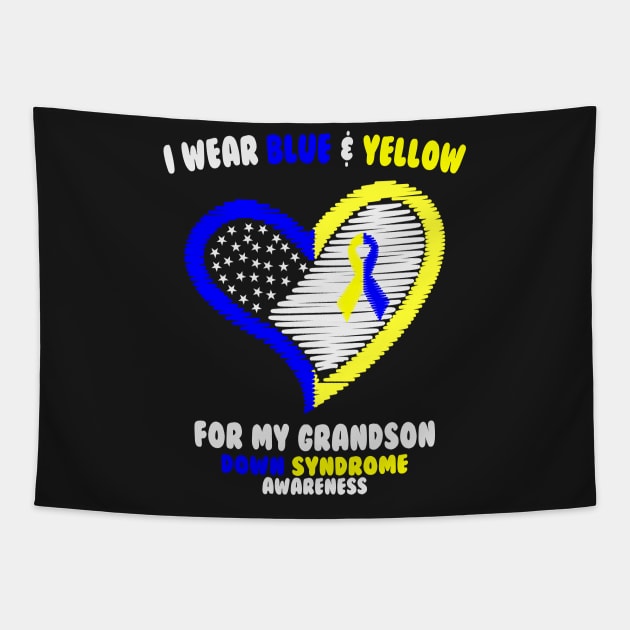 I Wear Blue And Yellow For My Grandson - Down Syndrome Awareness Tapestry by dumbstore