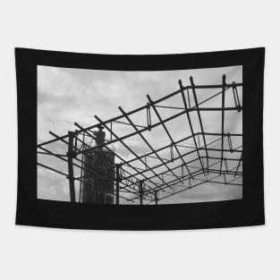 Rusted Industrial Tank and Metal Frame b&w Tapestry