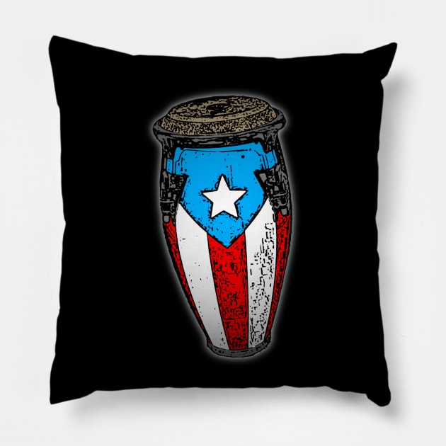 Puerto Rican Flag Conga Drum Pillow by SoLunAgua