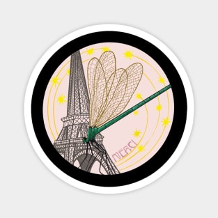 Eiffel Tower with Dragonfly and Stars Merci Magnet