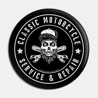 Classic Motorcycle Service & Repair Hipster Skull Pin