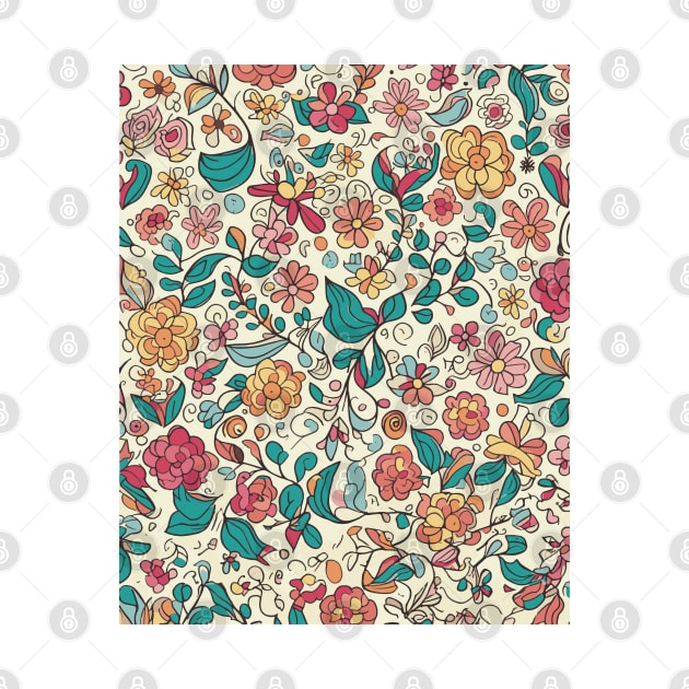 Floral Pattern Colorful Cartoon: Flourishing Cartoon Blossoms by FLRW