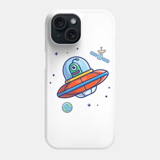 Alien spaceship flying in space cartoon Phone Case