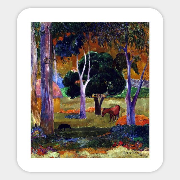 Paul Gauguin Landscape With A Pig And A Horse Hiva Oa Paul Gauguin Sticker Teepublic Paul Gauguin Landscape With A Pig And A Horse Hiva Oa Paul Gauguin Sticker Teepublic