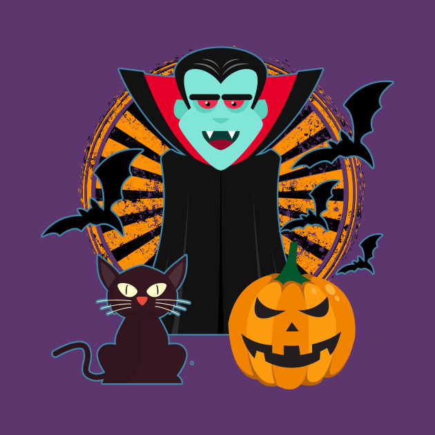 Halloween Vampire Cat Pumpkin Bats - Halloween - T-Shirt ...