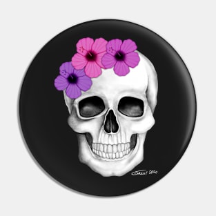 Skull With Flowers (On Black Background) Pin