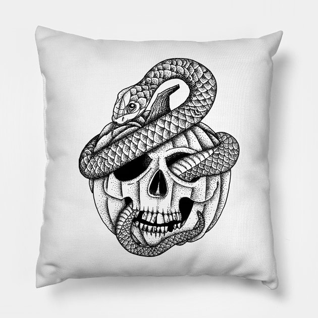 Pumpkin skull with snake Pillow by Fieldm0use