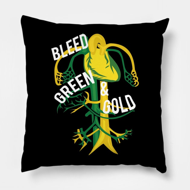 Bleed Green N Gold Pillow by mikelcal