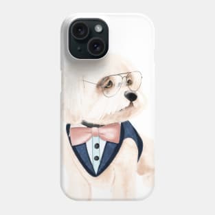 Puppy in glass, bichon frise dog, cute business puppy, bichon in jacket, seriously dog Phone Case