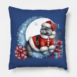 British Shorthair Cat On The Moon Christmas Pillow