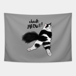 Check Meowt! Funny Cat Sploot | Black and White Cat Tapestry