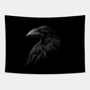 Mystical black raven illustration crow artwork Tapestry