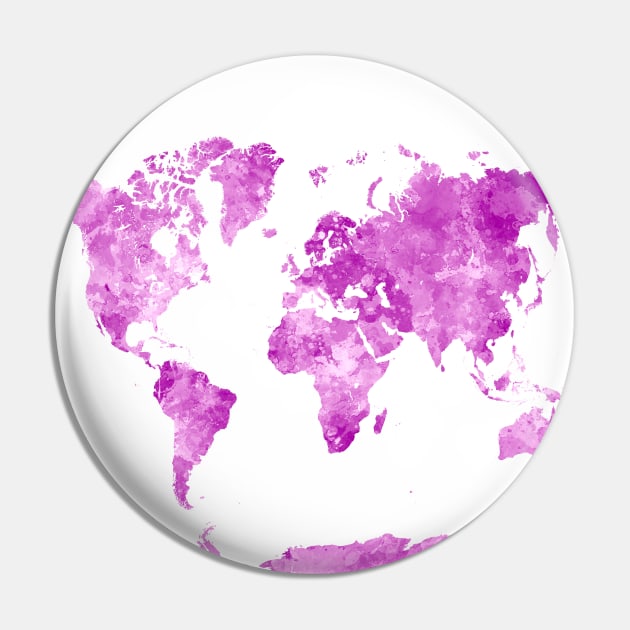 World Map Watercolor Pink Pin by PaulrommerArt