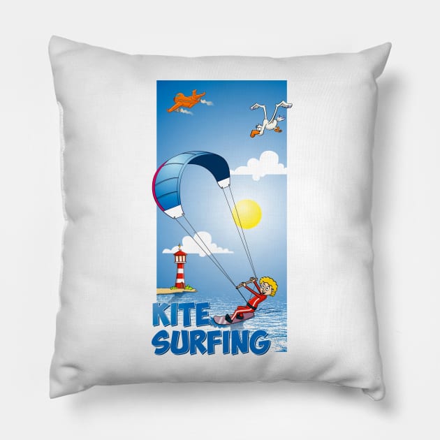 Funny and colourful kite surfing illustration Pillow by Stefs-Red-Shop