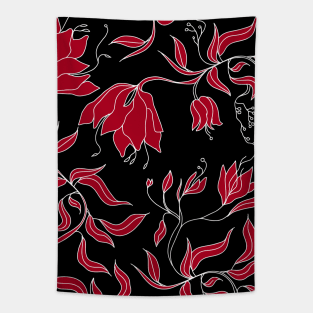 Red Floral Abstract Flowers Tapestry