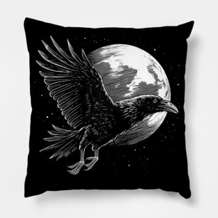 Raven in Moonlight Pillow