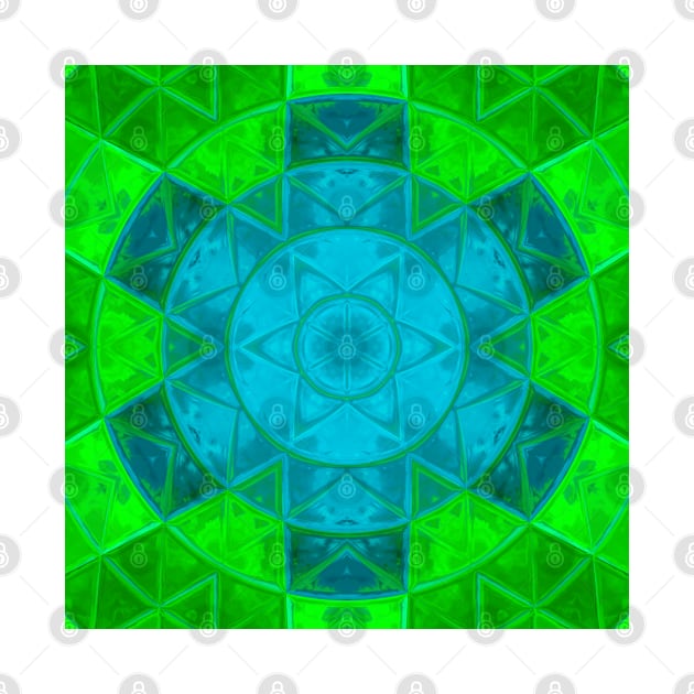 Mosaic Kaleidoscope Flower Green and Blue by WormholeOrbital