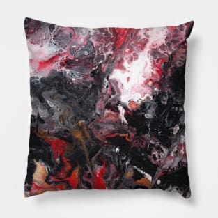 Planet Fall Abstract in Black White Red Gold Pillow