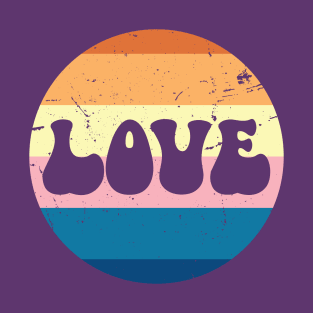 Retro Love Typography On Sunset with Purple Background T-Shirt