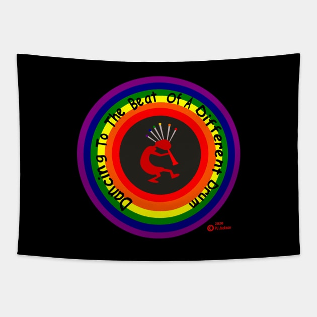 Rainbow Pride Kokopelli Dancer Tapestry by Phoenix Jackson