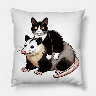 Cute Tuxedo Cat On A Opossum Pillow