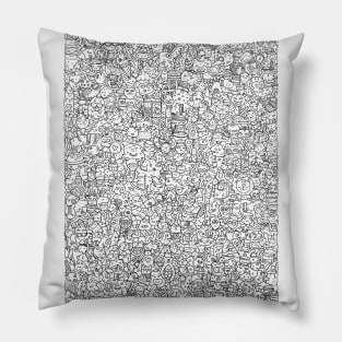 Doodle line art creatures illustration black and white design by shoosh Pillow