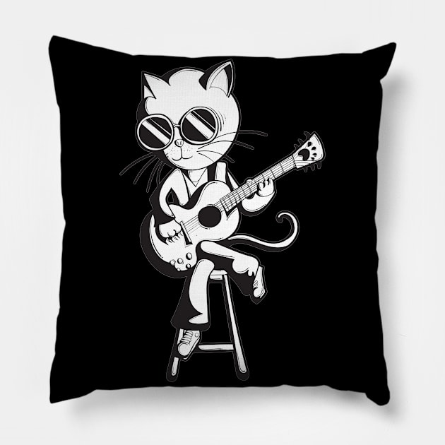 Cat Guitar Musician Pillow by TKDoodle