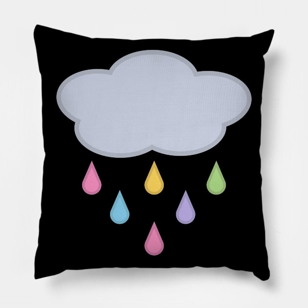 Raining Rainbow Raindrop Rain Cloud in Black Pillow by Kelly Gigi