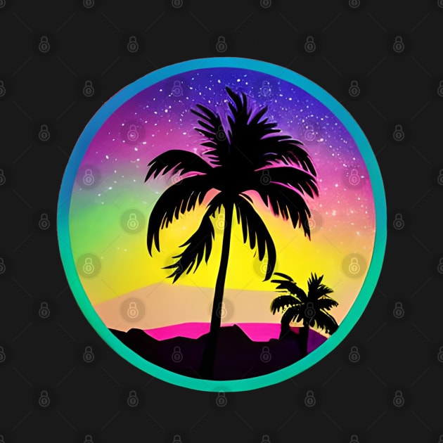 Synthwave retro colorfull  sunset palms sticker by SJG-digital